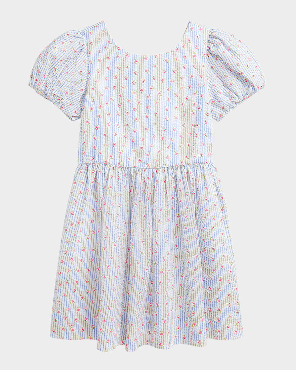 Girl's Striped Floral-Print Seersucker Dress, Size 2-